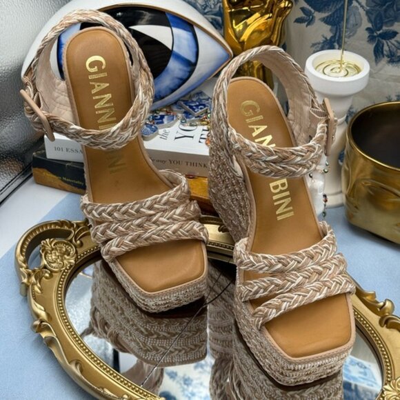 🆕 GIANNI BINI 🧿 NWOB Santi Woven Beaded Wedge Sandal - Neutral Woven Sz US 7 - Picture 5 of 16